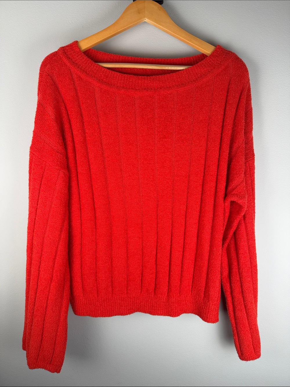 Tularosa Bright Red Orange Cabincore Textured Boatneck Sweater